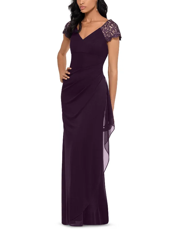 short sleeve evening dress -Womens Short Sleeve Long Evening Dress