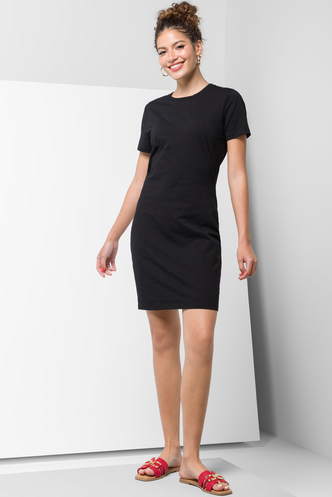 short sleeve sundress -Short Sleeve Bodycon Dress Black