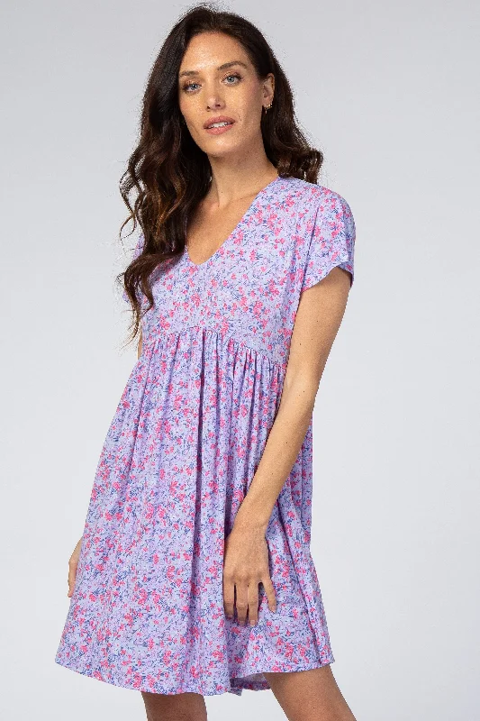 short sleeve dreamy dress -Lavender Floral Short Sleeve Dress