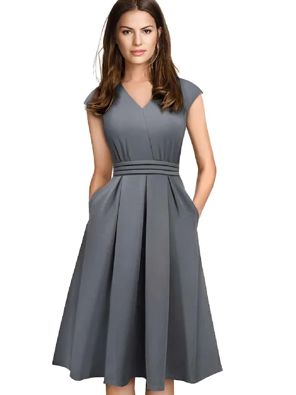 sleeveless gray dress -Sleeveless Dress With Pockets