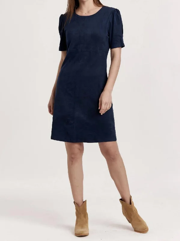 short sleeve party dress -Demi Faux Suede Short Sleeve Dress In Eclipse