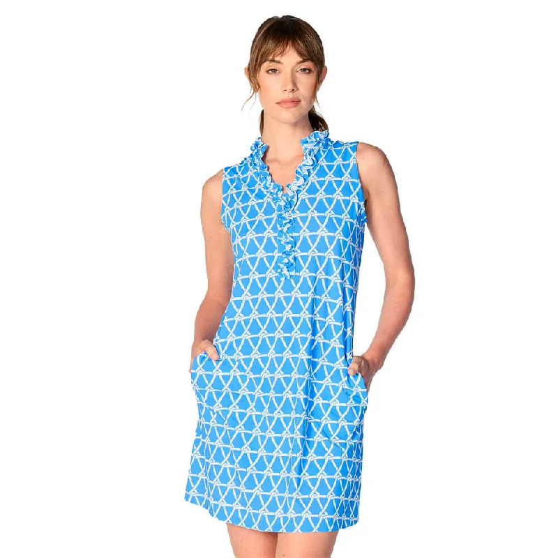 sleeveless fitted midi dress -G Lifestyle Nautical Sleeveless Double Ruffle Dress - Bright Peri