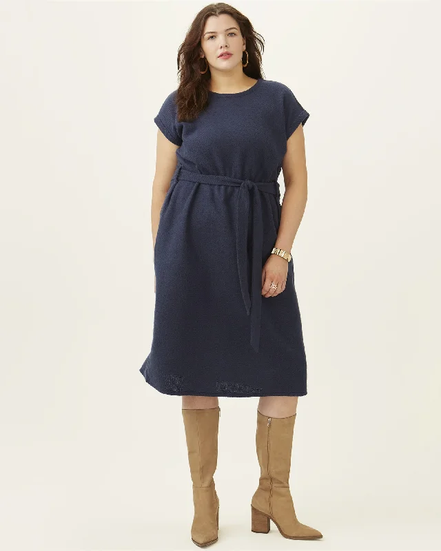 short sleeve lightweight vacation dress -Raymona Belted Short Sleeve Dress | Navy