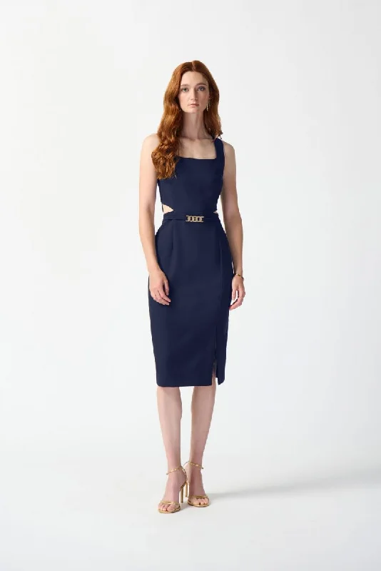 sleeveless tie-waist dress -Joseph Ribkoff Waist Cutout Square Neck Sleeveless Sheath Dress 242101