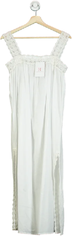 sleeveless knit dress -Hank & Hera White Sleeveless Lace Detail Long Dress UK XS