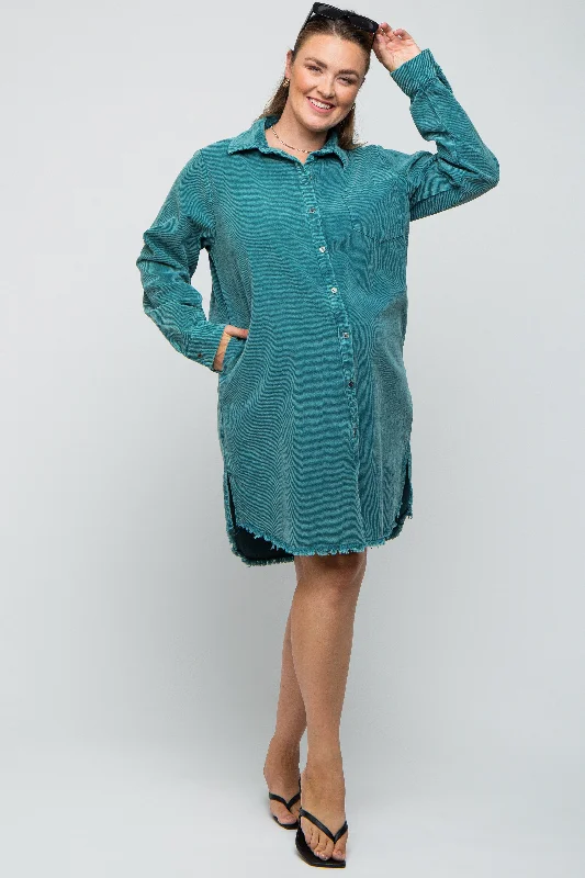 maternity urban chic maternity dress -Jade Corduroy Button Down Collared Plus Maternity Dress