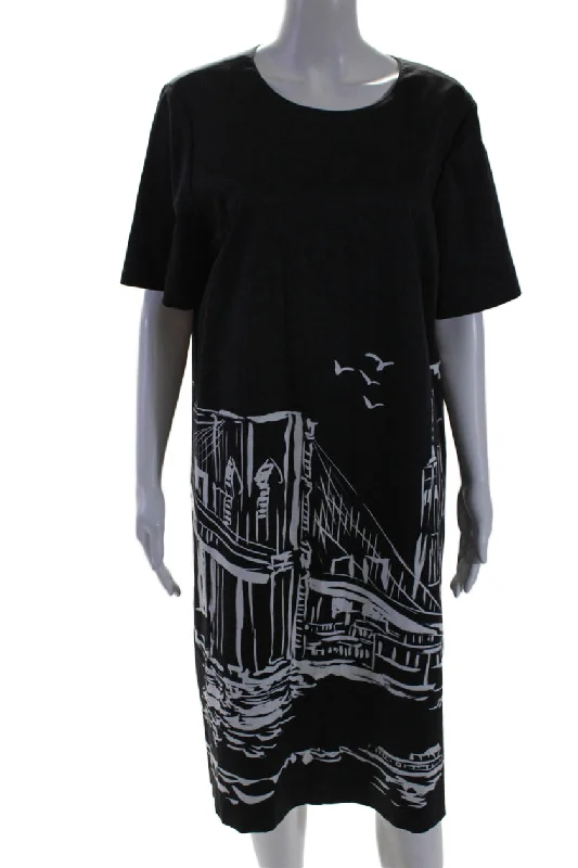 short sleeve fitted dress -Lafayette 148 New York Womens Cotton Graphic Short Sleeved Dress Black