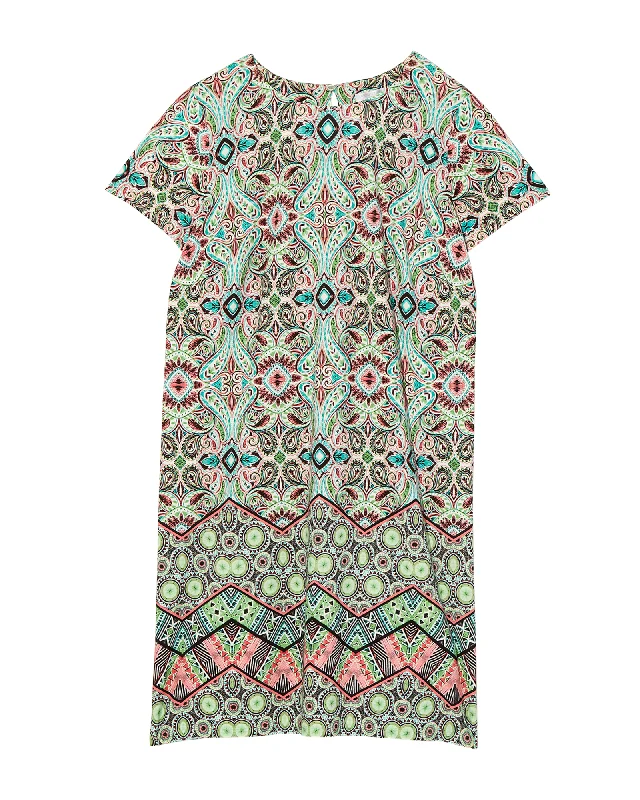 short sleeve fitted dress -Amina Short Sleeve Shift Dress | Kelly Green / Pink