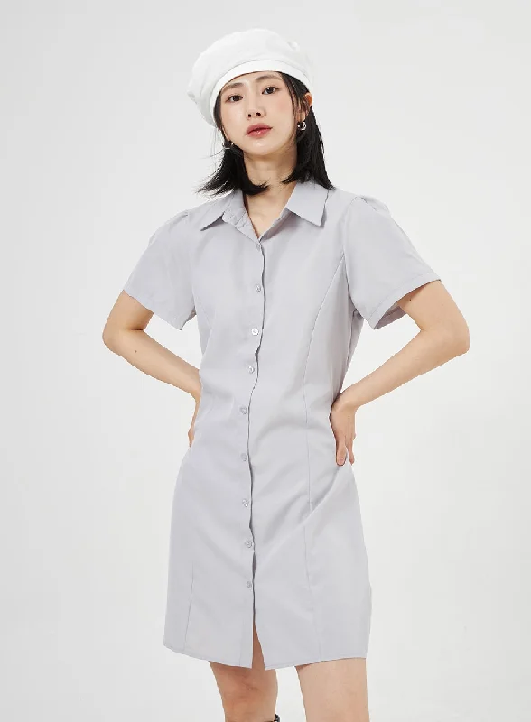 short sleeve vintage dress -Short Sleeve Shirt Dress OA307