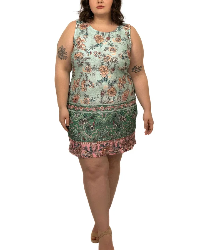 sleeveless formal dress -Andrea Short Dress Sleeveless Floral Green | Green