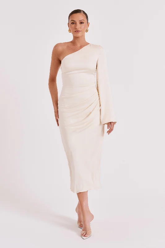 Women's maxi dress weekend flow -Nyomi One Shoulder Maxi Dress - Ivory