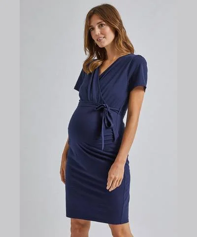 maternity princess cut dress -Navy Maternity Dress