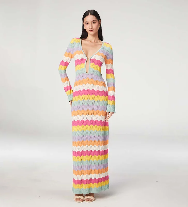 Women's maxi dress relaxed twill -Ella Multicolor Knitted Maxi Dress