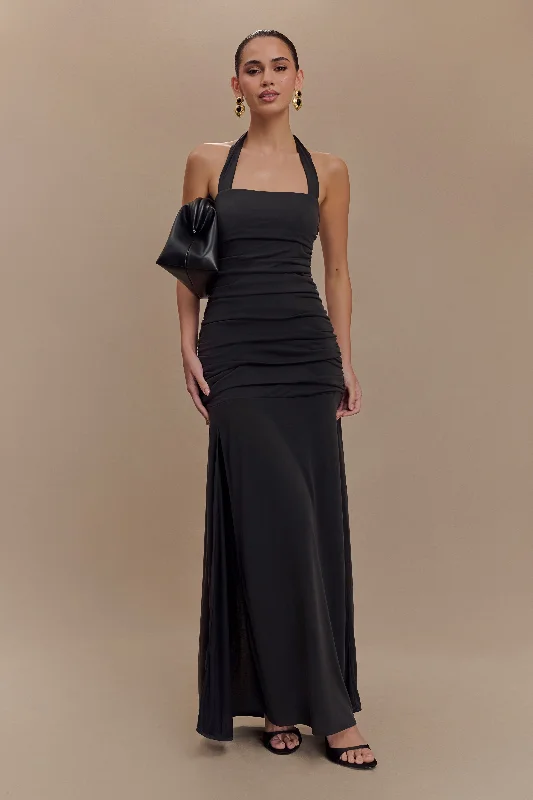 Women's maxi dress breathable twill -Bentley Peached Jersey Halter Maxi Dress - Black