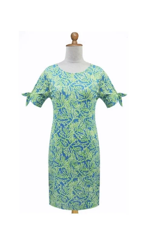 short sleeve work dress -La Mer Luxe Sibley Knit Short Sleeve Dress - Sky Blue/Lime Bermuda