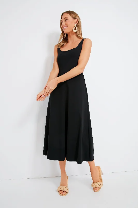 sleeveless button-down dress -Black Sleeveless Trapeze Dress