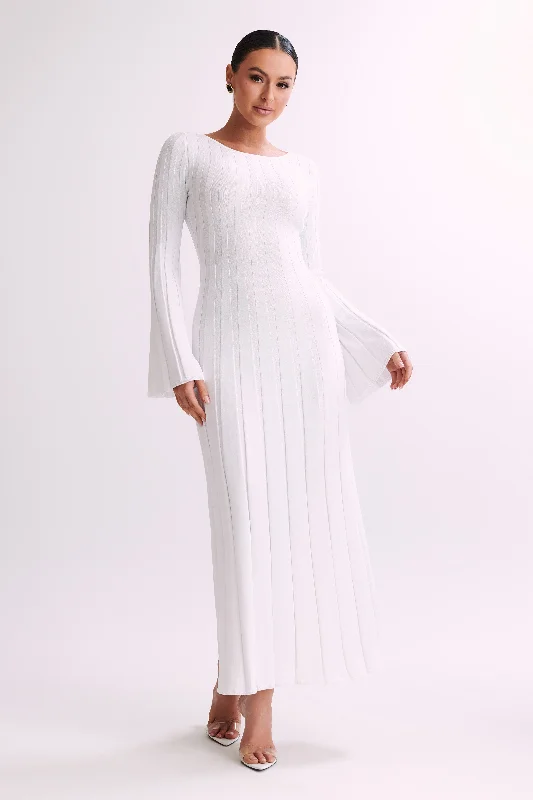 Women's maxi dress crisp twill -Mabel Long Sleeve Knit Maxi Dress - White