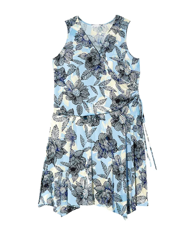 sleeveless streetwear dress -Tahiti Asymmetrical Sleeveless Dress | White / Light Blue