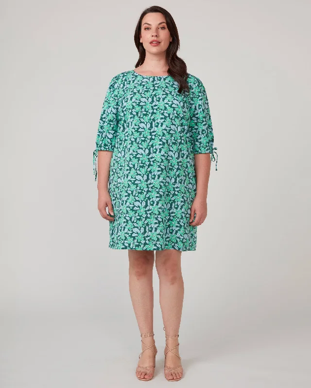 short sleeve geometric print dress -Short Sleeve Dress | Green/Teal