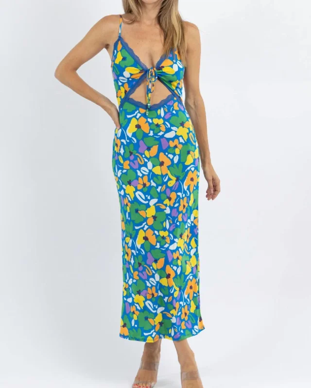 Women's maxi dress tailored collar -Siggi Cutout Floral Maxi Dress In Green Multi | Green Multi