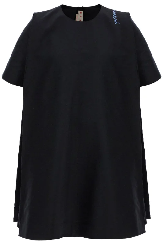 short sleeve layered mesh dress -Marni Women's Loose Dress With Wide Neckline  Cotton Short Sleeve