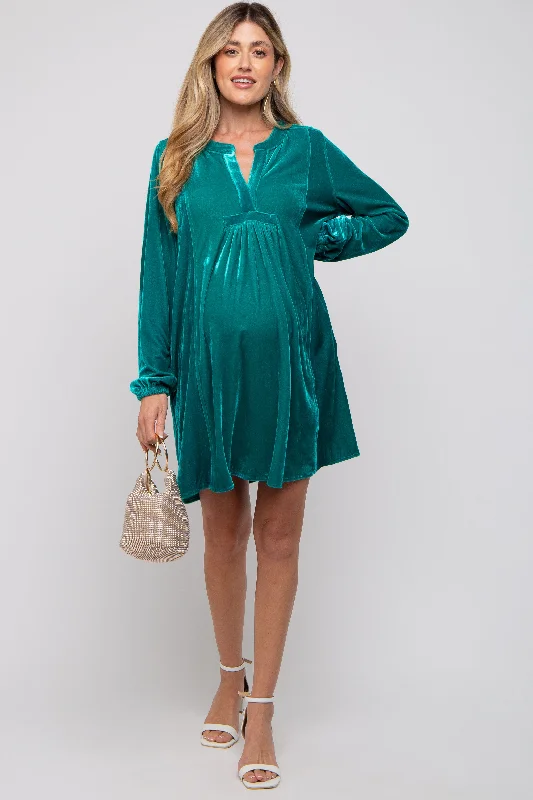 maternity leopard print dress -Emerald V-Neck Velvet Maternity Dress