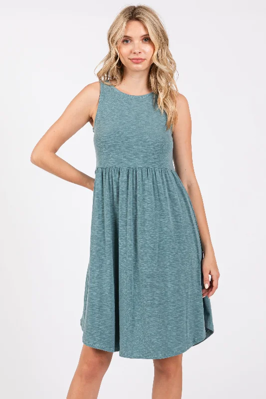 sleeveless tie-dye dress -Teal Babydoll Sleeveless Dress