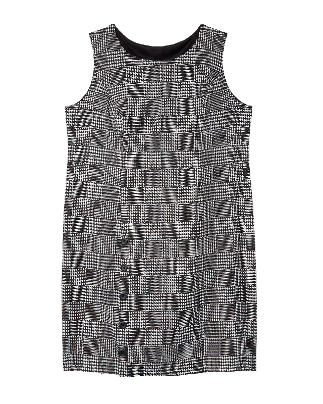 sleeveless silk dress -Benton Sleeveless Plaid Dress | Black / White