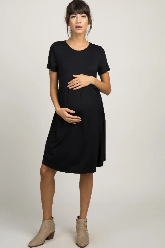 maternity winter dress -PinkBlush Black Solid Crochet Trim Maternity Shift Dress