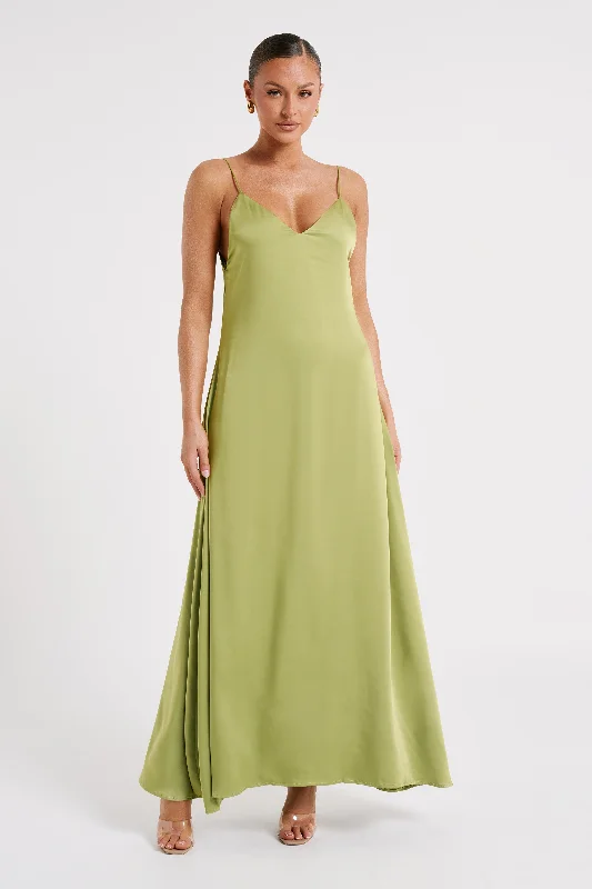 Women's maxi dress chic denim -Beatrice Flowy Maxi Dress - Parakeet Green