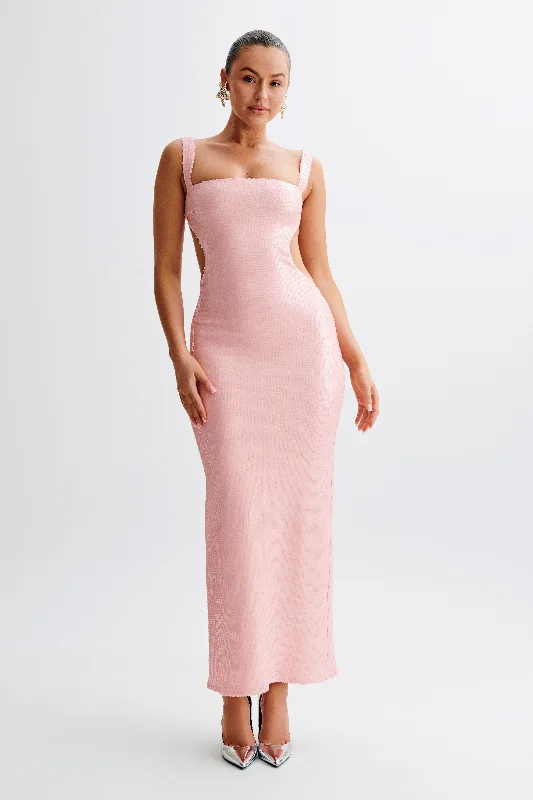 Women's maxi dress evening charm -Adoria Sequin Cut Out Maxi Dress - Pale Pink