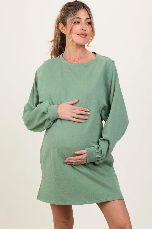 maternity casual chic dress -Light Olive Ultra Soft Maternity Sweatshirt Dress