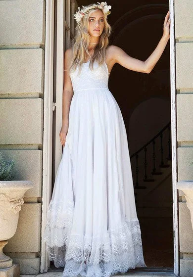 sleeveless structured dress -Graceful Floor Length Sleeveless Chiffon Lace Wedding Dress