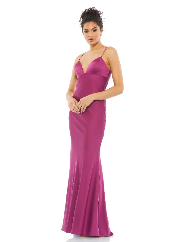 sleeveless velvet dress -Sleeveless Charmeuse Empire Waist Gown