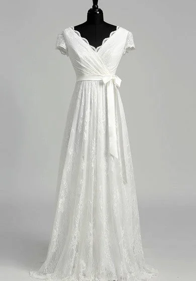 short sleeve sparkly dress -A Line Garden Cap Short Sleeve Wedding Dress