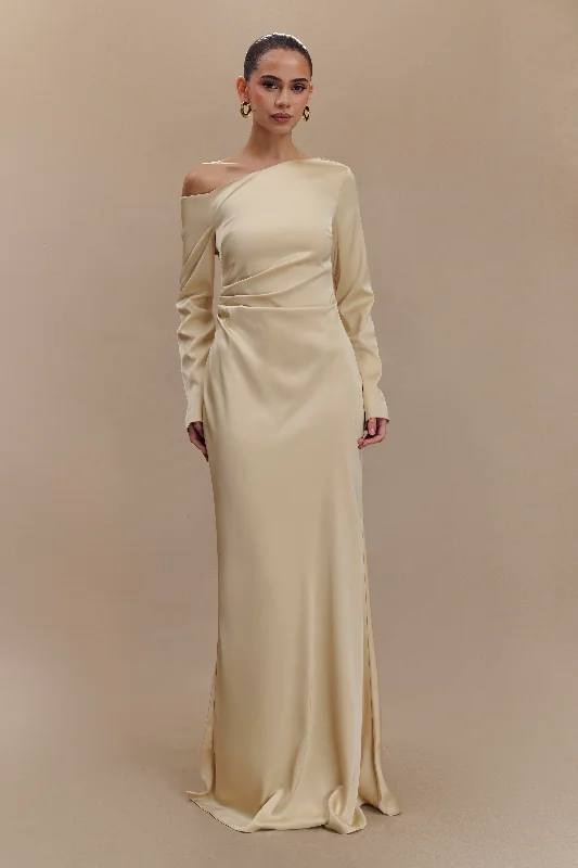 Women's maxi dress pastel glow -Avery Long Sleeve Maxi Dress - Gold