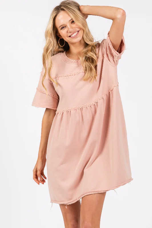 short sleeve maxi summer dress -Mauve Raw Hem Short Sleeve Dress