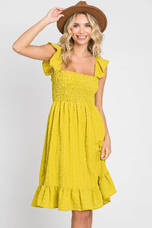 sleeveless romantic dress -Lime Textured Sleeveless Smocked Dress