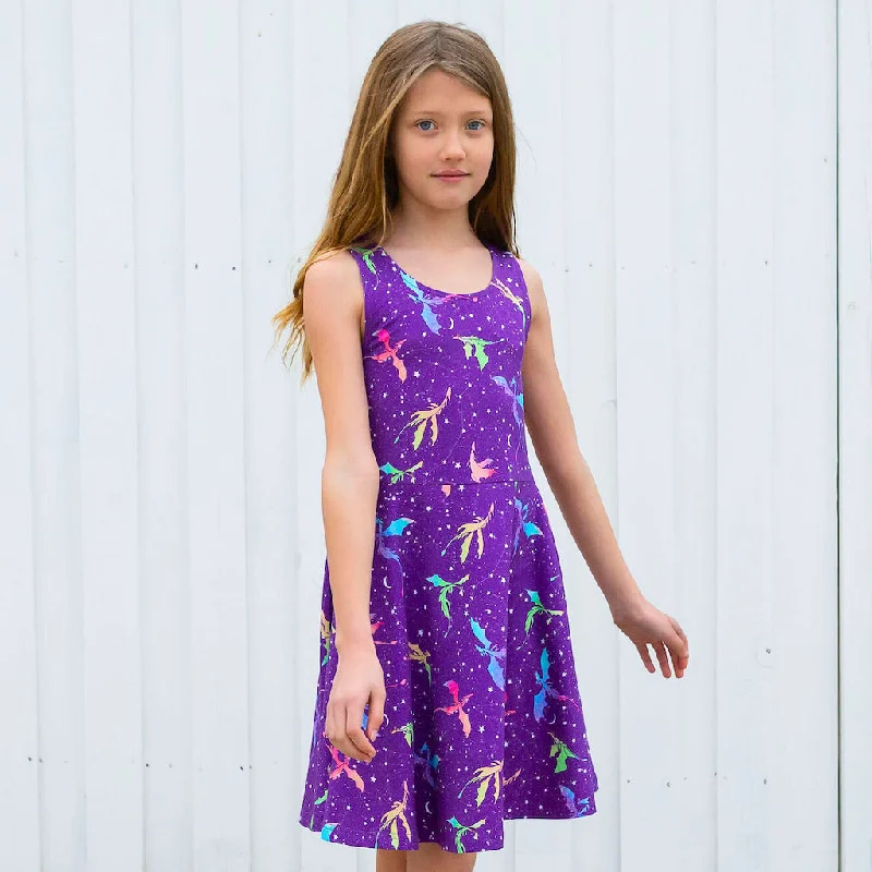 sleeveless ultra-modern dress -"Star Fire" Stellar Dragons Sleeveless Play Dress with Pockets