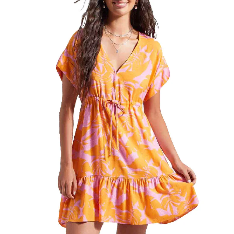 short sleeve breathable dress -Tribal Cap Short Sleeve Dress - Canary