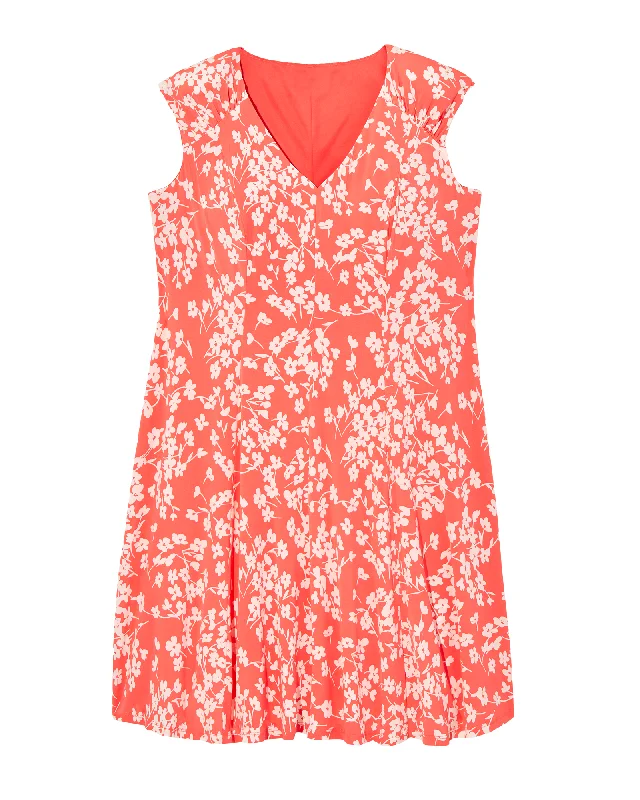 sleeveless lightweight sundress -Blossom Sleeveless A-Line Knit Dress | Coral / White