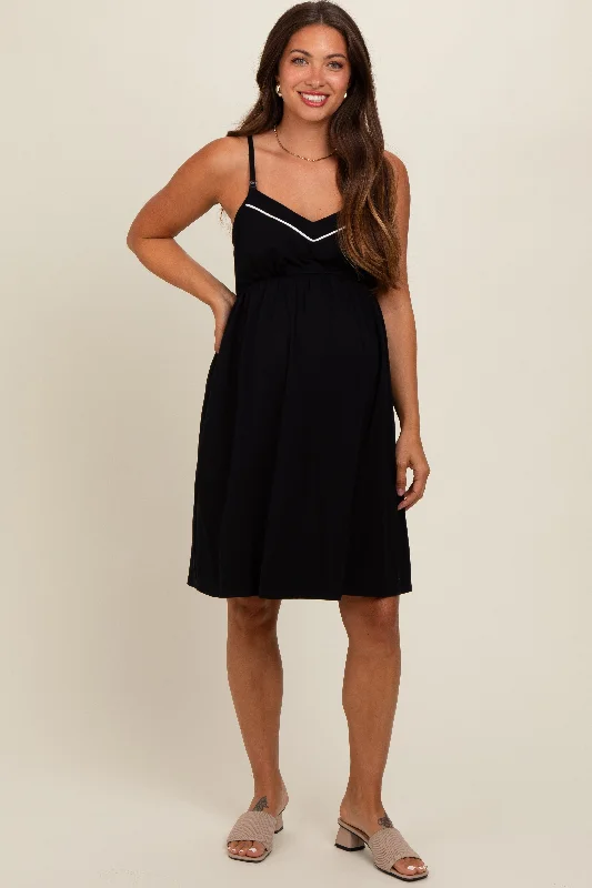 maternity ultra soft dress -Black Drop Front Maternity Nursing Dress