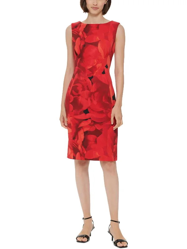 sleeveless button-down dress -Womens Floral Sleeveless Sheath Dress