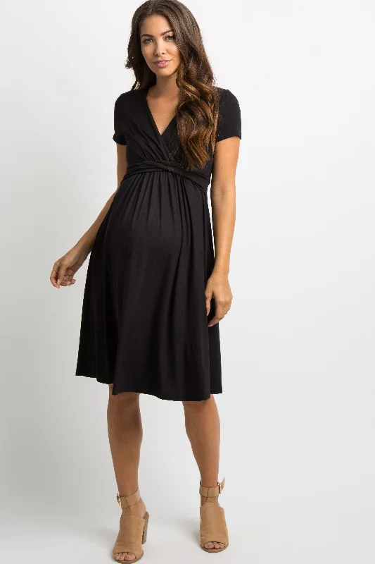 maternity travel dress -Black Draped Front Maternity/Nursing Dress