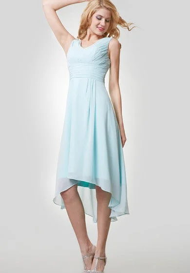 sleeveless garden party dress -High-Low Chiffon Sleeveless V-Neck Dress With Ruching