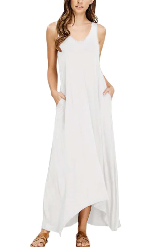 sleeveless trendy boho dress -Iyasson Sleeveless V Neck Beach Dress