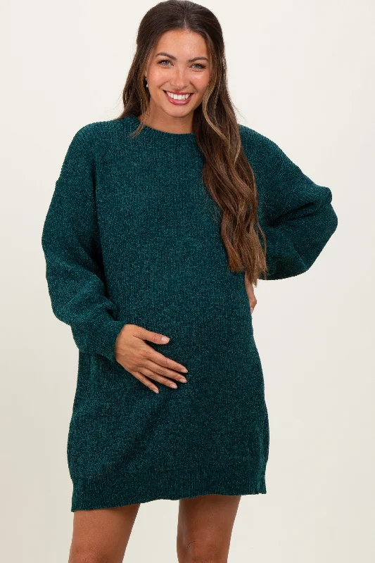 maternity high low dress -Forest Green Chenille Knit Maternity Sweater Dress