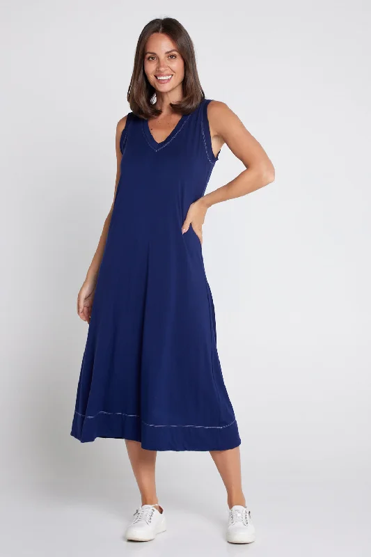 sleeveless resort dress -Sleeveless Hayley Stitch Dress - Navy