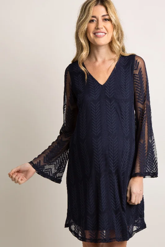 maternity stylish wrap maternity dress -PinkBlush Navy Mesh Overlay Maternity Dress