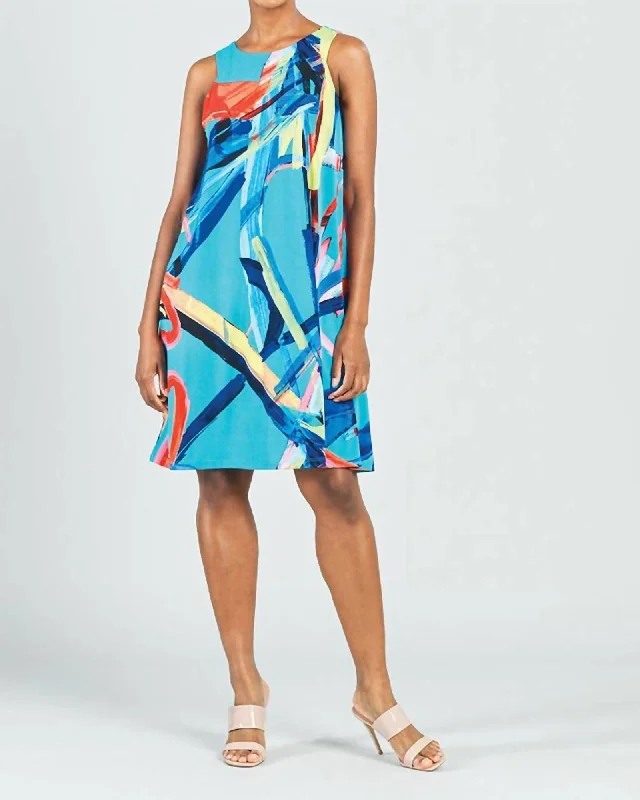 sleeveless ribbed knit dress -Sleeveless Slip Dress In Multi Brush Stroke | Multi Brush Stroke